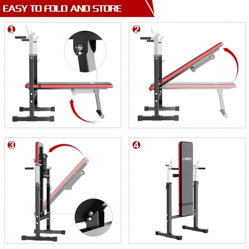 Adjustable Weight Bench Press with Squat Rack Folding Multi-Function Dip Station for Full Body Workout Home Gym Strength