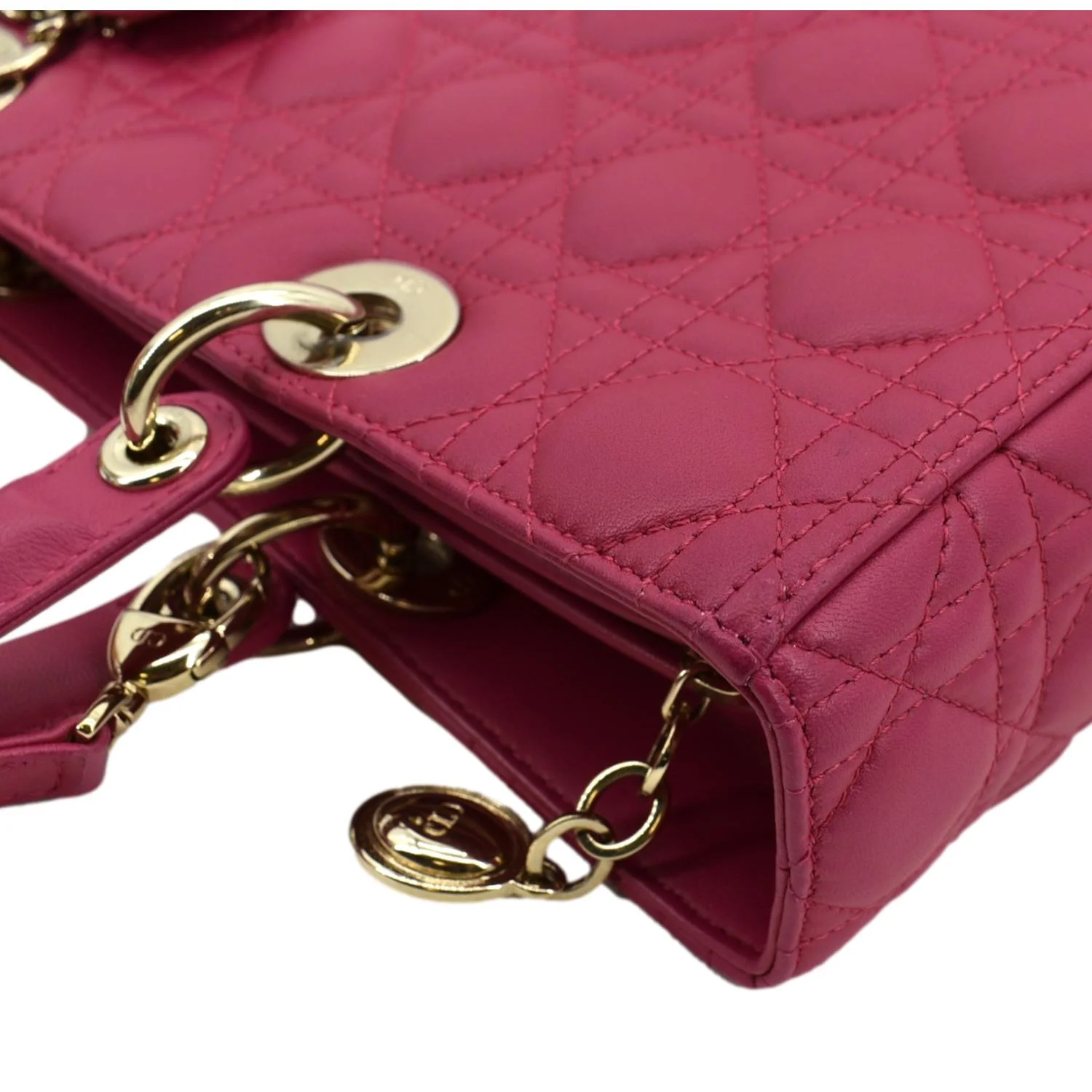 Pre-owned CHRISTIAN DIOR Large Lady Dior Cannage Lambskin Shoulder Bag Pink