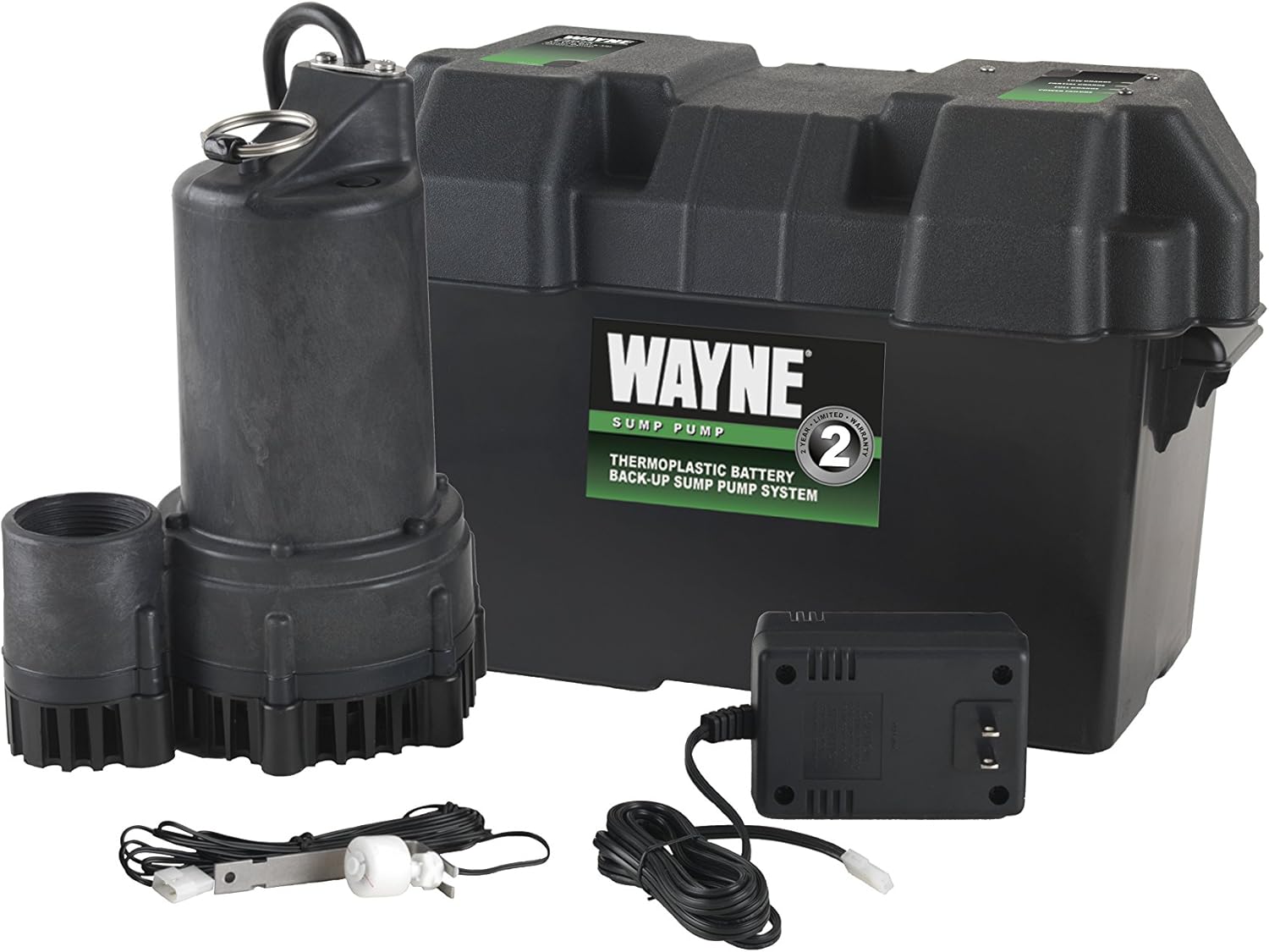 WAYNE - 1/2 HP Sump Pump with Integrated Vertical Float Switch and 12 Volt Battery Back Up Capability, Battery Not Included - Up to 5,100 Gallons Per Hour - Heavy Duty Basement Sump Pump System