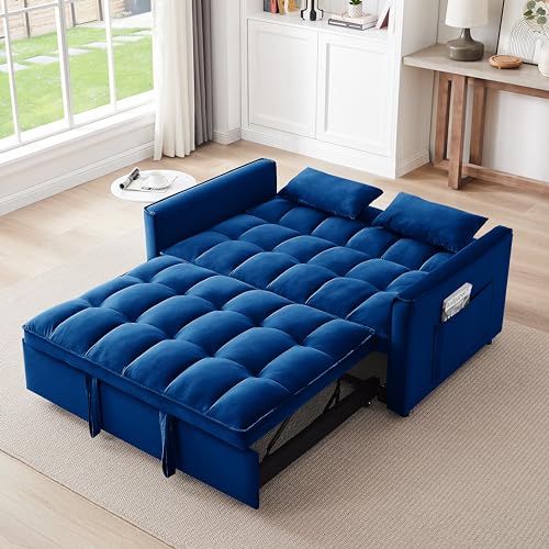 Pull Out Sofa Bed, 3-in-1 Convertible Sofa Bed, Modern Velvet Double Sofa Futon Sofa Bed with Adjustable Back, Storage Bag and Pillow for Living Room, Bedroom