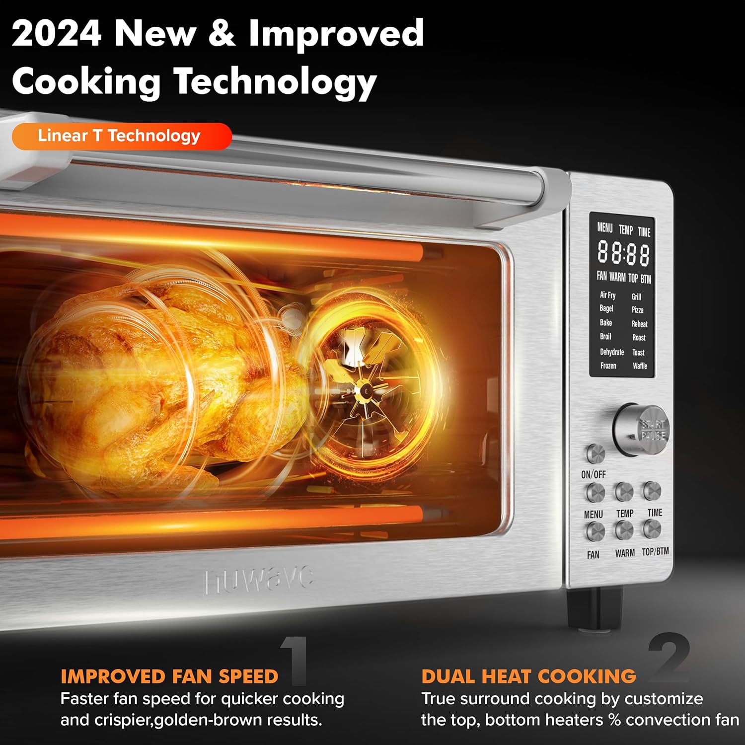 Nuwave Bravo Pro Smart Air Fryer Toaster Oven Combo, Airfryer Convection Oven Countertop, 12-in-1 Functions with Quicker & Even Crisp Technology, 1800W, 50-450°F, PFAS-Free, 21QT, Stainless Steel