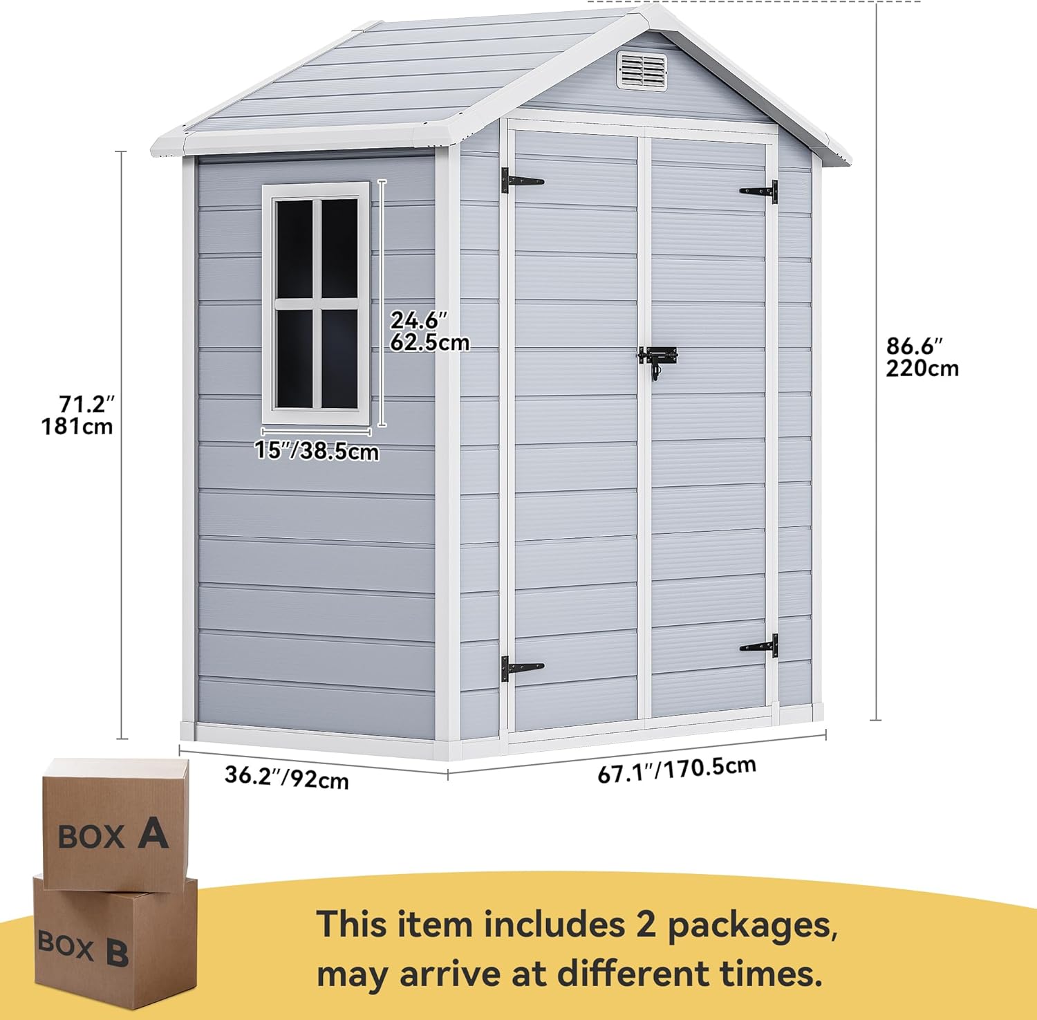 DWVO 6.2x3.4 FT Resin Storage Shed with Reinforced Floor, Outdoor Storage Shed with Lockable Door, Window and Vents, Waterproof Plastic Tool Storage for Garden, Backyard, Patio, Lawn