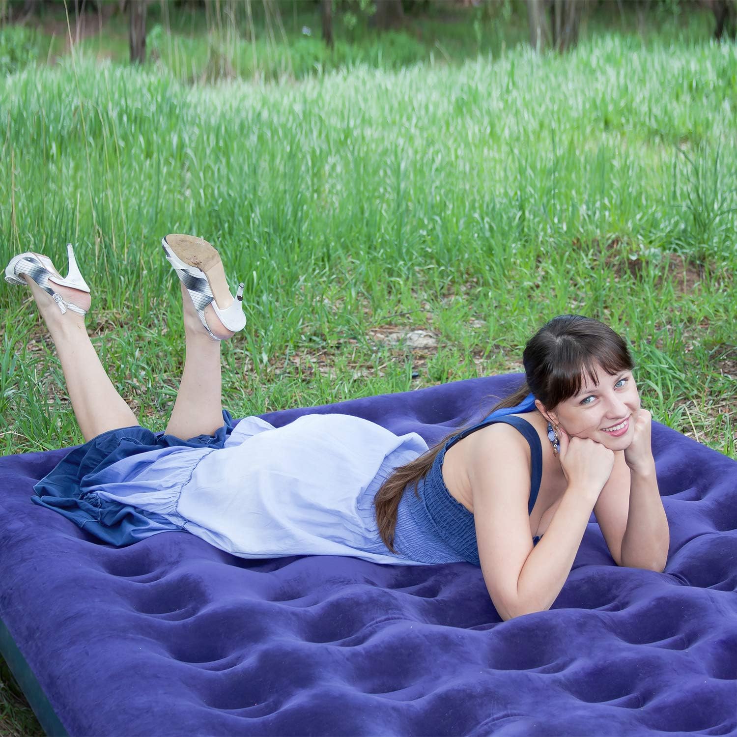 MH Zone Double Sleeping Pad Camping Air Mattress Inflatable Comfort 2 Person Camping Mattress with Air Pump for Hiking, Backpacking, Home