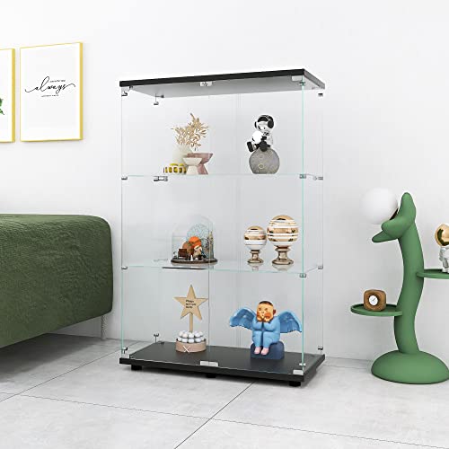 Glass Display Cabinet, 3 Shelves Glass Curio Cabinet Display Case, Floor Standing Glass Bookshelf Corner Cabinet for Living Room Bedroom Home Officee, 49.3" H x 16.7" W x 14.3" D, White