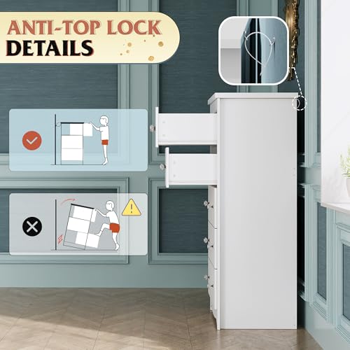 WLIVE Wood Dresser with 5 Drawers, Black Wooden Storage Cabinet, Organizer Drawers for Bedroom, Living Room, Hallway, Measuring 15.75" W * 31.50" D * 45.35" H ﻿