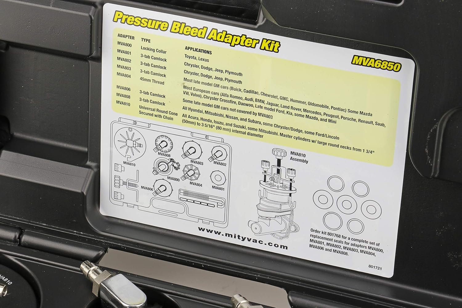 Mityvac MV6840 Professional Hydraulic Brake and Clutch Pressure Bleeding System, Integrated Safety and Pressure Relief Valve, 7 Master Cylinder Adapters and Storage Case