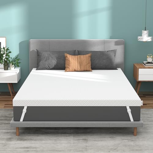 3 Inch Firm Mattress Topper Queen, Gel Infused Ventilated Bed topper for Back Pain Relief - Firm Foam Mattress Topper, CertiPUR-US Certified