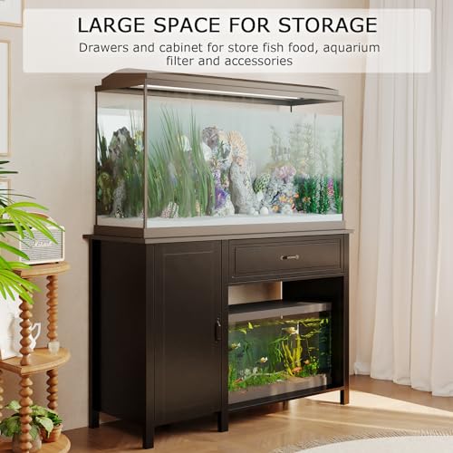 Fish Tank Stand - Heavy Duty Wooden Aquarium Stand with Storage Cabinet for Fish Tank Accessories - 770 LBS Capacity
