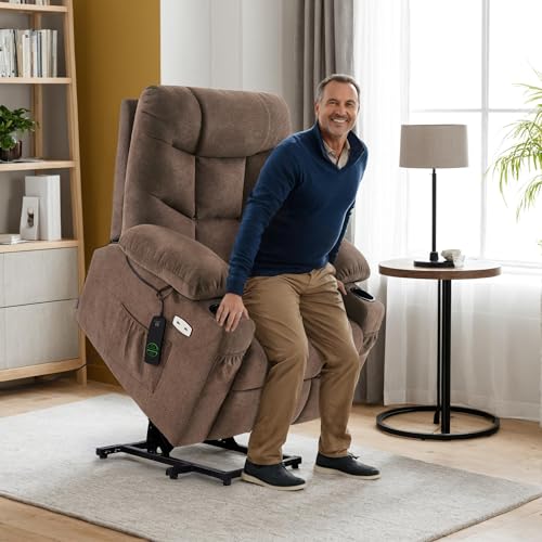 MCombo Power Lift Recliner Chair with Extended Footrest for Elderly People, Fabric 7287 (Navy Blue, Medium)