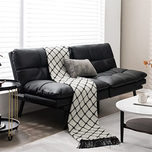 Convertible Futon Sofa Bed Memory Foam Couch Sleeper W/Adjustable Armrest Black