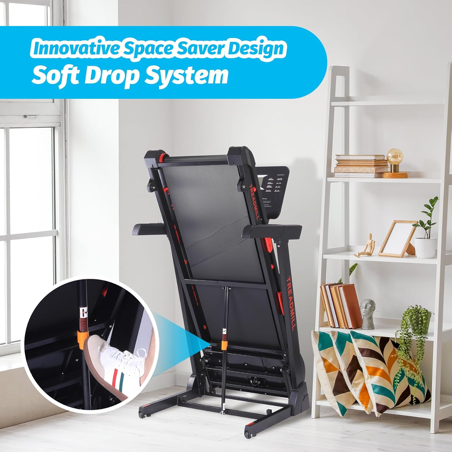 Treadmill with Auto Incline,Running Machine with Heart Sensor,3.5 HP Quiet Brushless,8.7 MPH, Shuttle Buttons,48*18in Running Area,Folding Treadmill for Home Office Indoor Cardio Exercise