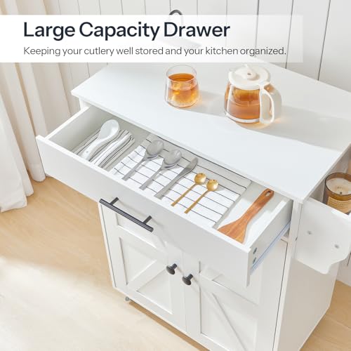 HOOBRO Kitchen Island with Power Outlet, Kitchen Island Storage Island with Large Worktop, Spice Rack and Drawer, Rolling Kitchen Cart on Wheels, for Kitchen and Dining Room, Rustic Brown and Black