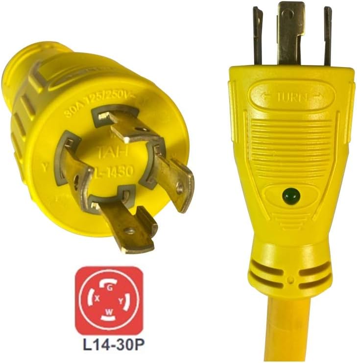 MARVINE CABLE Generator Cord Adapter from 30A (L14-30P) to 50A(14-50R) STW10/4 1.5ft Pack of 2