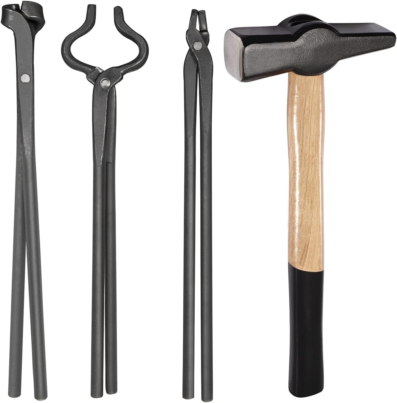 Knife Making Tongs Set and Blacksmiths&rsquo; Hammer Assembled Bladesmith Blacksmith Forge Tongs Tools Set Vise Tools with Blacksmiths&rsquo; Hammer &ndash; 4Pcs