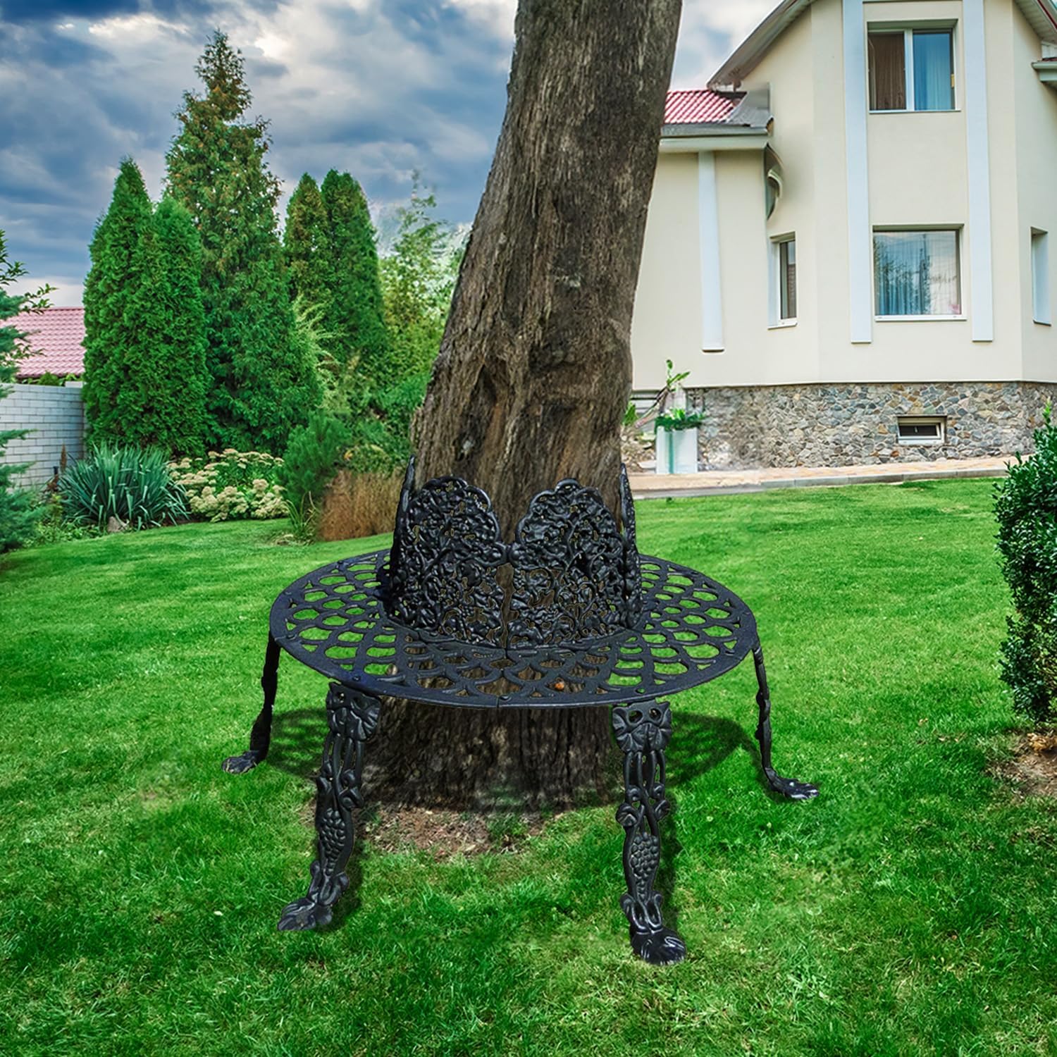 The King's Bay Victorian Tree Surround Vintage Replica Garden Furniture Old Style Outdoor Bench