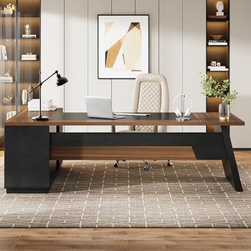 Tribesigns L-Shaped Executive Desk, 78" Modern Office Desk with Drawers and Lateral File Cabinet, Large Computer Desk with Storage Shelves, Workstation for Home Office (Walnut + Black)