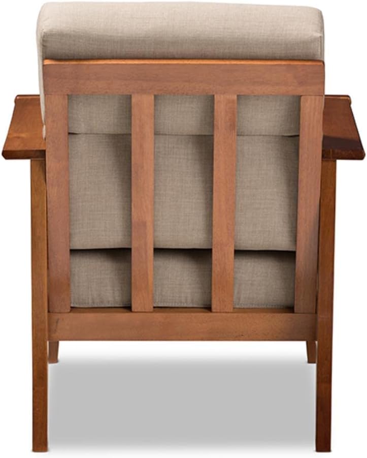 Baxton Studio Larissa Modern Classic Mission Style Cherry Finished Brown Wood and Dark Beige Fabric High Back Cushioned Living Room 1-Seater Lounge Chair