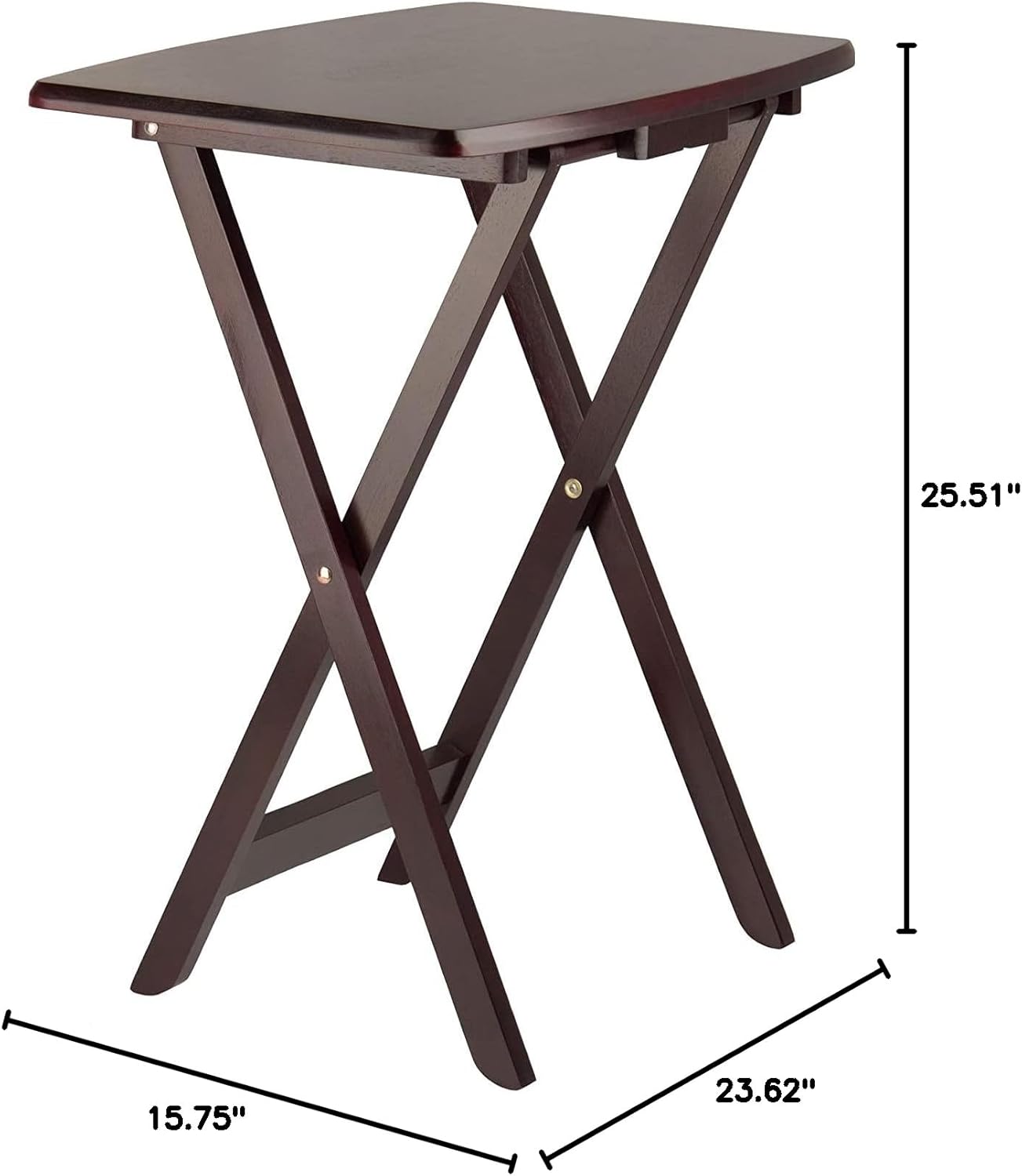 Folding Wooden Tray Table Portable, Lightweight and Functionality with No Assembly Required, Espresso Color, 15.75" D X 23.62" W X 25.51"