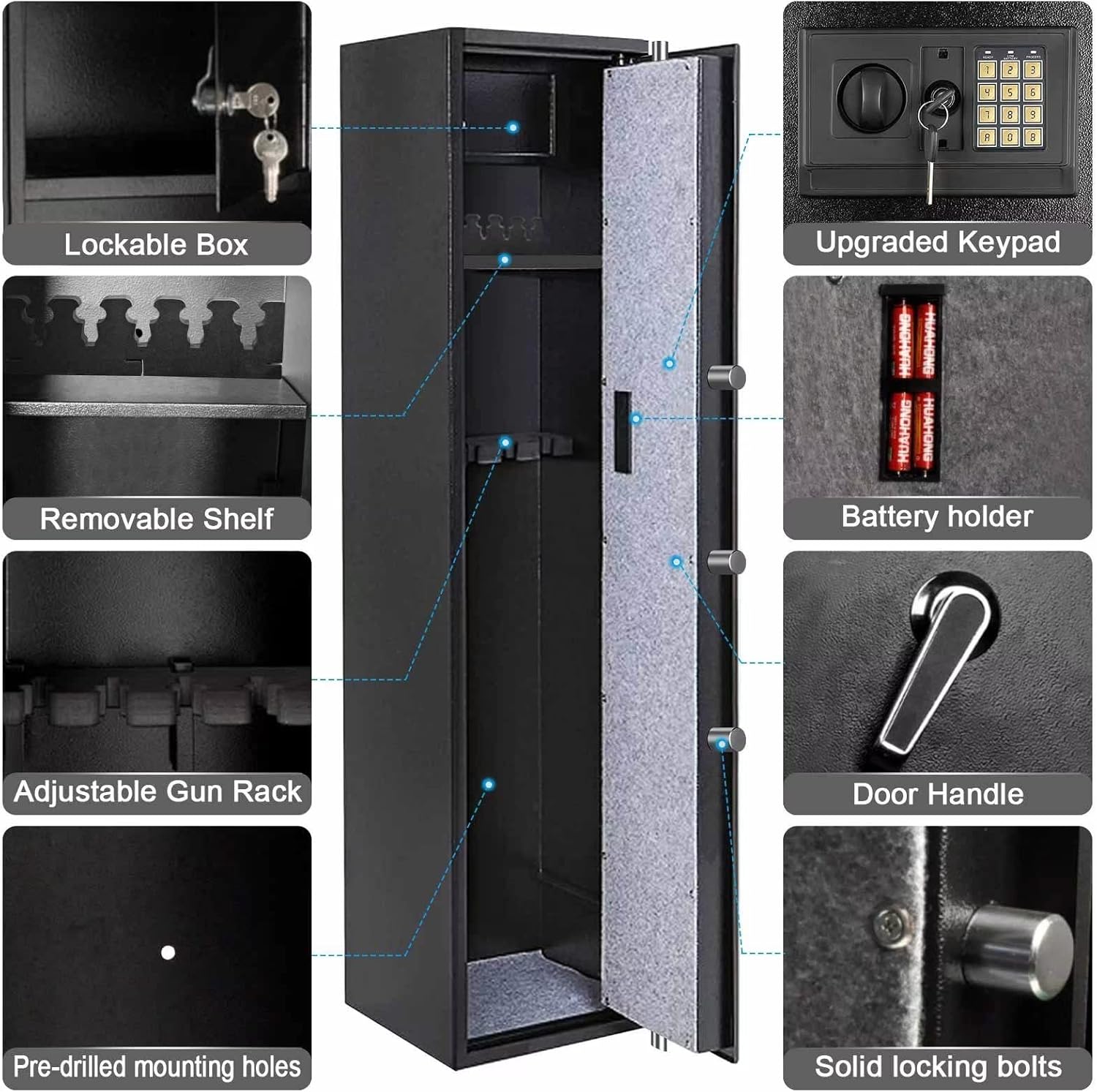 Large Rifle Safe, Long Gun Safe for Rifle Shotgun for Home, Quick Access 5-6 Gun Storage Cabinet with a Handgun Lock Box and a Removable Shelf, Silent Mode (Keyboard PIN Code)