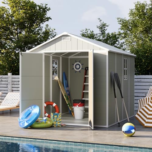 UDPATIO Outdoor Storage Shed 6 x 6 FT, Resin Garden Sheds with Floor Plastic Patio Outdoor Storage Shed with Lockable Door for Tool, Bike, Garbage Gray White