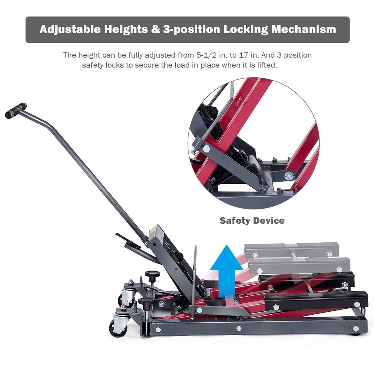 Costway Motorcycle ATV Jack Lift Stand Quad Dirt Street Bike Hoist 1500 lbs Black\Red