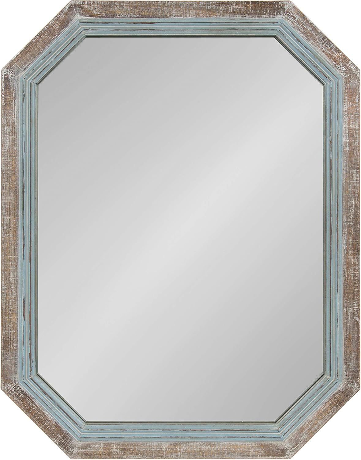 Kate and Laurel Palmer Large Rustic Octagon Wall Mirror, 36" x 28", Coastal Blue and Rustic Brown, Distressed Two-Tone Farmhouse Wall Accent