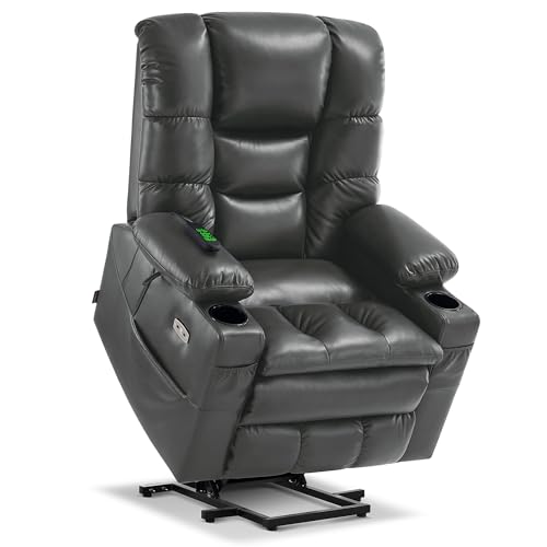 MCombo Large Triple Motor Power Lift Recliner Chair with Massage and Dual Heating, Adjustable Headrest for Tall Elderly People, Faux Leather 7634 (Dark Brown, Large)