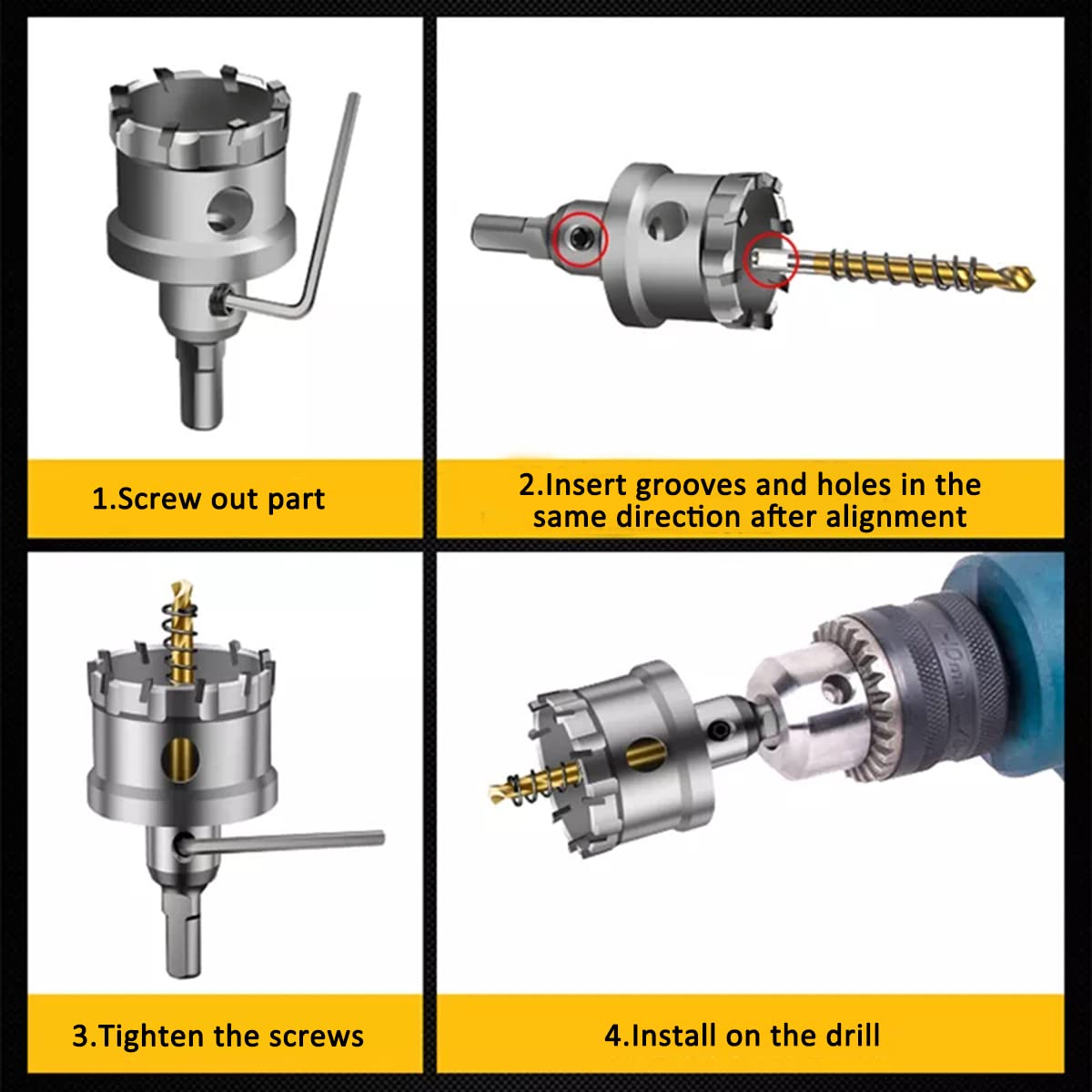 REETAI-FOUR 13Pcs TCT Hole Saw Kit,Tungsten Carbide Tipped Hole Saw Set, Hole Cutter Heavy Duty for Stainless Steel. (3/4-2-15/16)