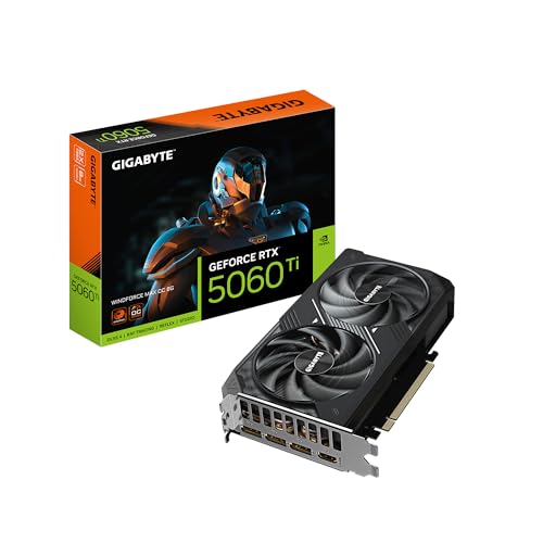 GIGABYTE GeForce RTX 5060 Ti WINDFORCE OC 8G Graphics Card, 8GB 128-bit GDDR7, PCIe 5.0, WINDFORCE Cooling System, GV-N506TWF2OC-8GD Video Card