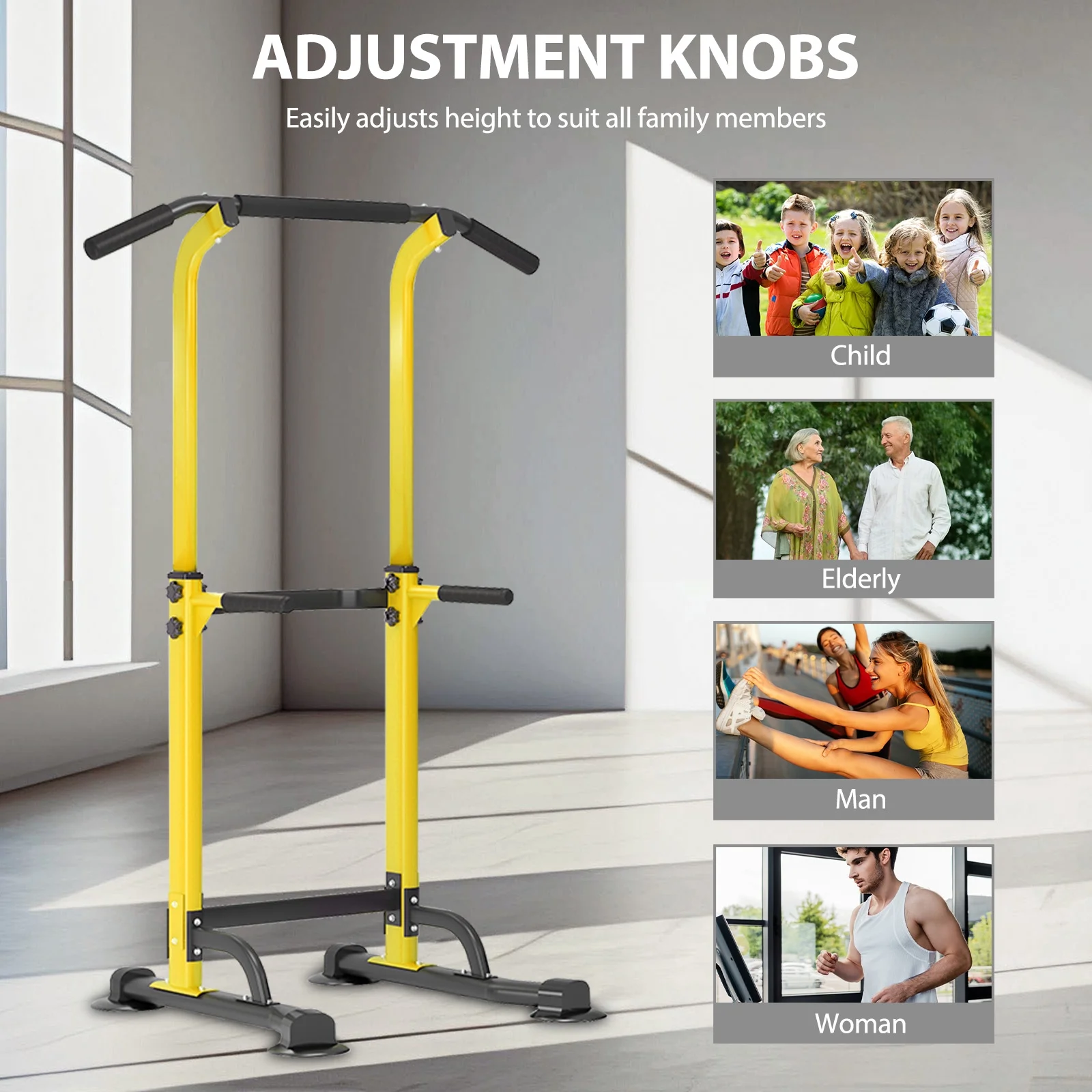 SOGES Height Adjustable Power Tower Dip Stands Pull up Bar Strength Training for Home Gym Black