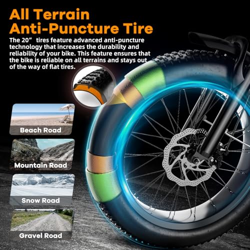 1000W Folding Electric Bike, 48V 20AH Large Removable Battery E Bike, 30+MPH, 80 Miles Max Range, 20" Fat Tire Electric Bike for Adults, Adult Electric Bicycles for Commute Beach Snow