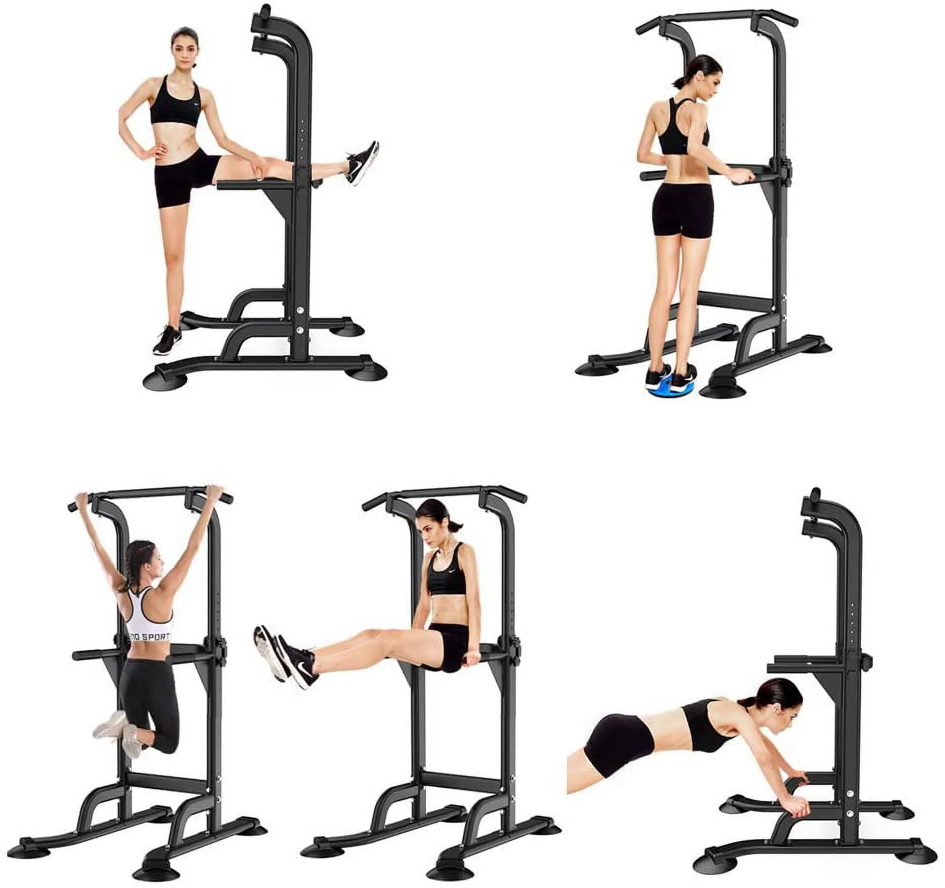 SOGES Height Adjustable Power Tower Dip Stands Pull up Bar Strength Training for Home Gym Black