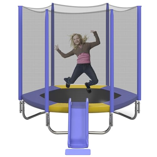 Merax 7FT Kids Trampoline with Safety Enclosure Net, Slide and Ladder, Easy Assembly Round Outdoor Recreational Trampoline