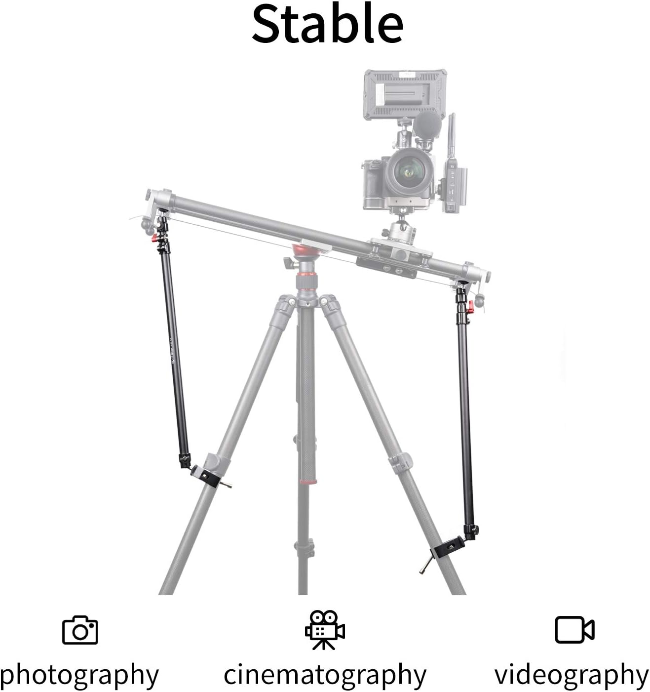 YC Onion Camera Slider Support Arm Stabilizer, Tripod Support Arms for Increasing Stability, Lightweight, Adjustable Length (2 Arms in)