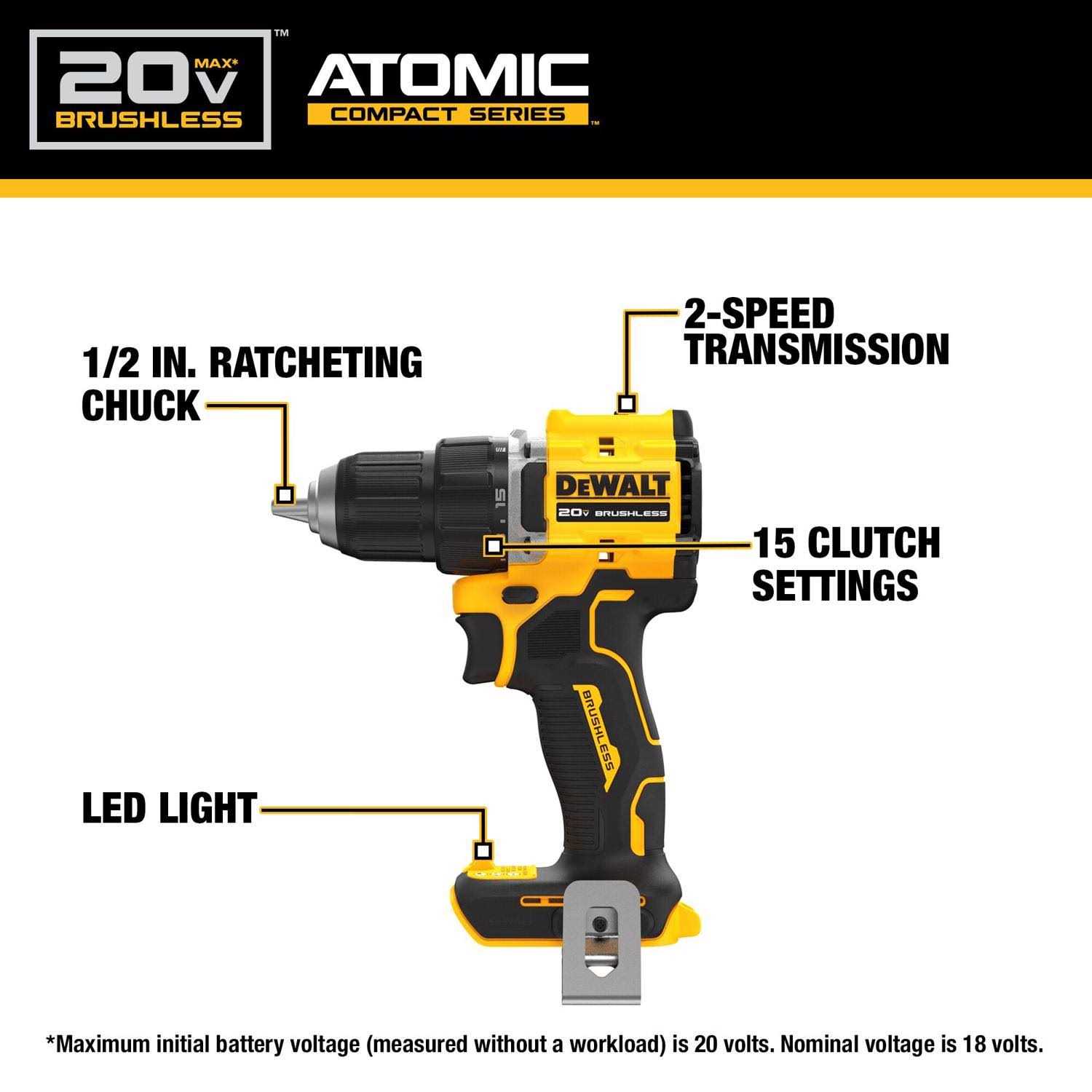 DeWalt DCD794B ATOMIC Compact SERIES 20V MAX Brushless Cordless 1/2 in. Drill/Driver - Shop Hardware Tools Online Store