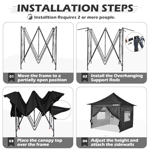 OUTFINE Heavy Duty Canopy 10x10 Pop Up Commercial Canopy Tent with 3 Side Walls Instant Shade, Bonus Upgrade Roller Bag, 4 Weight Bags, Stakes and Ropes (White, 10 * 10FT)