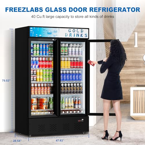 FreezLabs Commercial Merchandiser Refrigerator with LED Lighting Single Glass Door, 6.0 Cu Ft Upright Display Beverage Cooler with Shelves Drink Holders, ETL NSF Approved