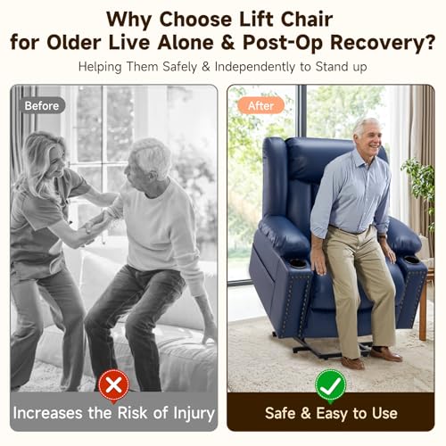 Large Power Lift Chairs Recliners for Elderly with Heated and Massage, Overstuffed Adjustable Lift Chairs, 3 Positions, Breathable Leather, USB-A and USB-C, Cup Holder, Side Pocket Dark Brown
