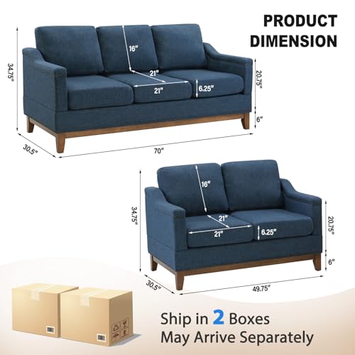 Classic 3-Seater Upholstered Sofa with Nailhead Trim, High-Density Foam Cushions & Sturdy Solid Wood Legs, Soft Fabric Couch for Living Room, Beige