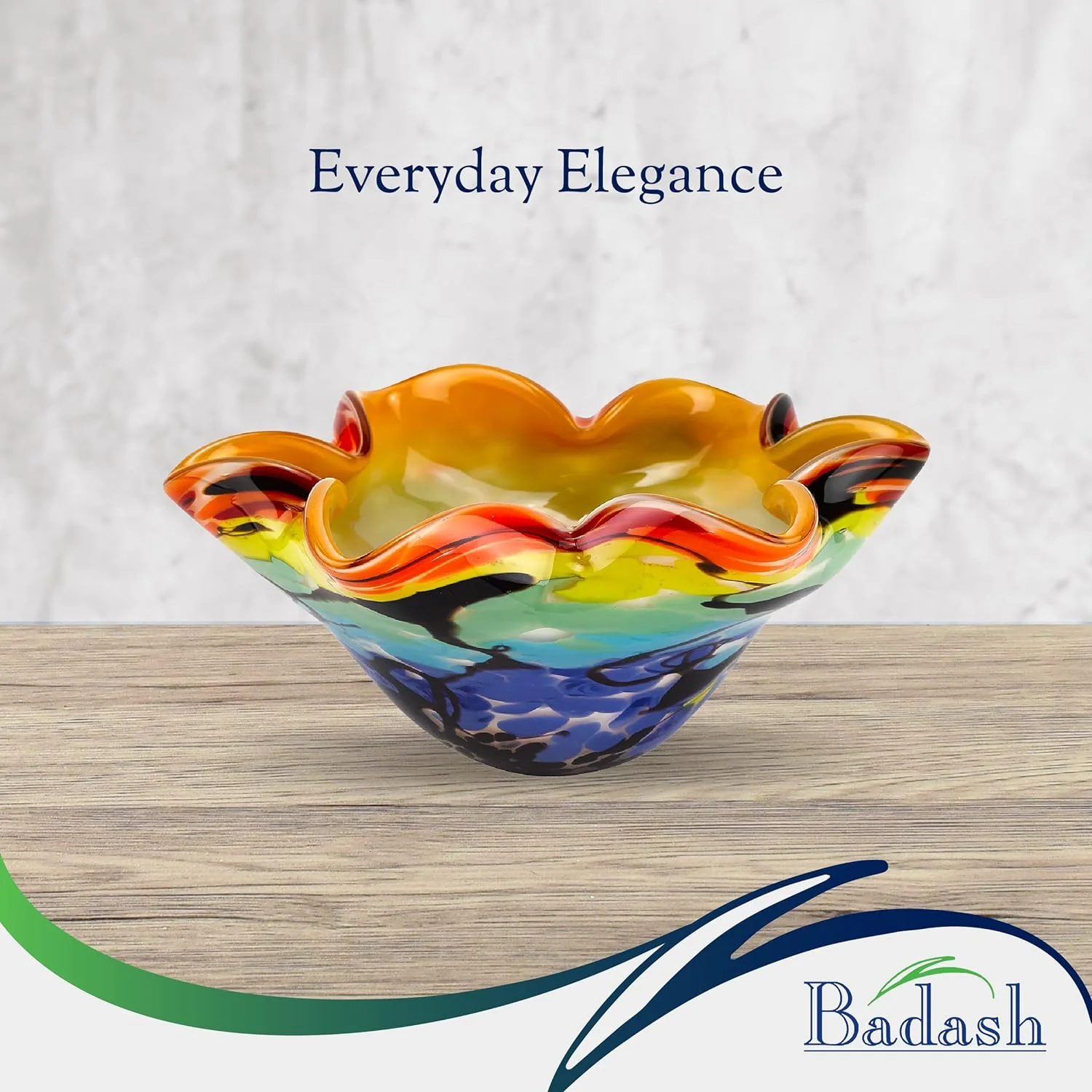 Allura Bowl - Murano- Rainbow Art Glass - Murano- Art Glass Bowl Centerpiece - 8” Mouth-Blown Glass Bowl - Decor Bowl Centerpiece Home Decor Accent