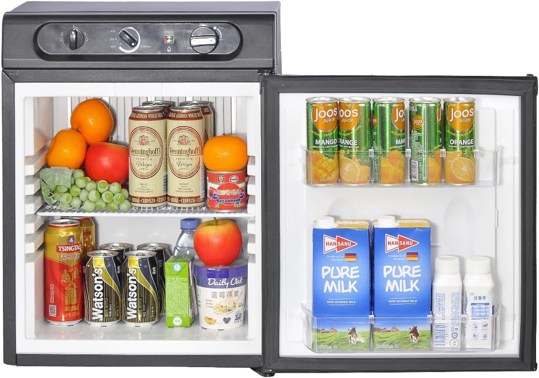 Smad 3 Way Propane Refrigerator for RV, 1.4 Cu.ft Propane Fridge Black, Gas/110V/12V Refrierator for Caravan, Home, Outdoor Camper