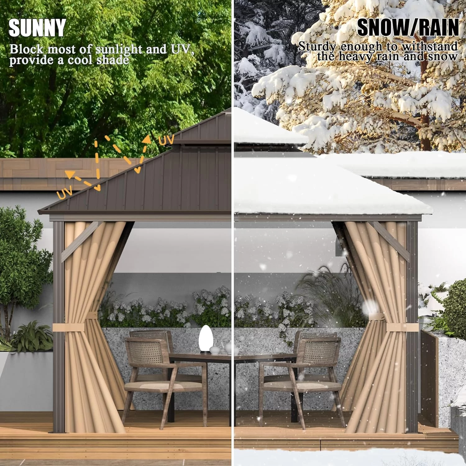 Domi Outdoor living10x10x9.5ft Hardtop Gazebo Double Roof Canopy Metal,w/Galvanized Steel,Curtain&Netting,Permanent Gazebo Pavilion