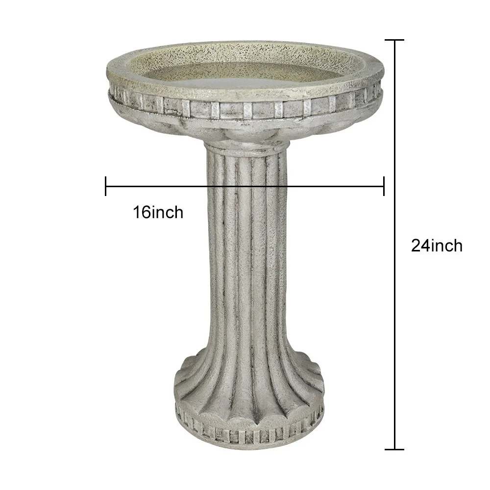24"H Outdoor Large Bird Bath Stand&bowls For Garden Patio Decor Concrete Home