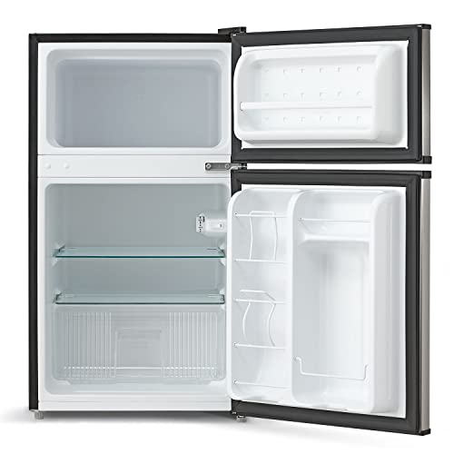 Midea Compact Reversible Double Door Refrigerator and Freezer, 3.1 Cubic Feet