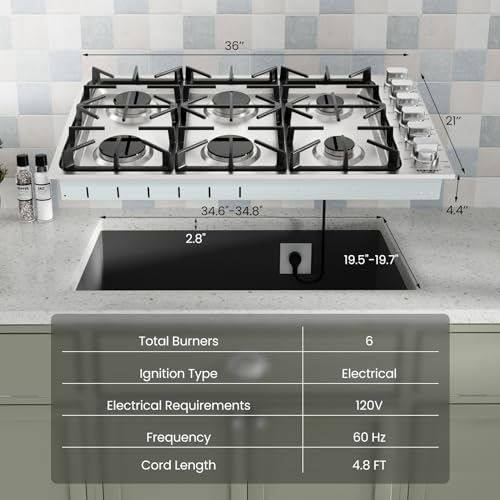 COSTWAY Gas Cooktop, Stainless Steel Gas Stove Top with Burners, ABS Knobs and Cast Iron Grates, NG/LP Convertible Gas Range Top with Sealed Burners for Kitchen, Easy to Clean, Silver