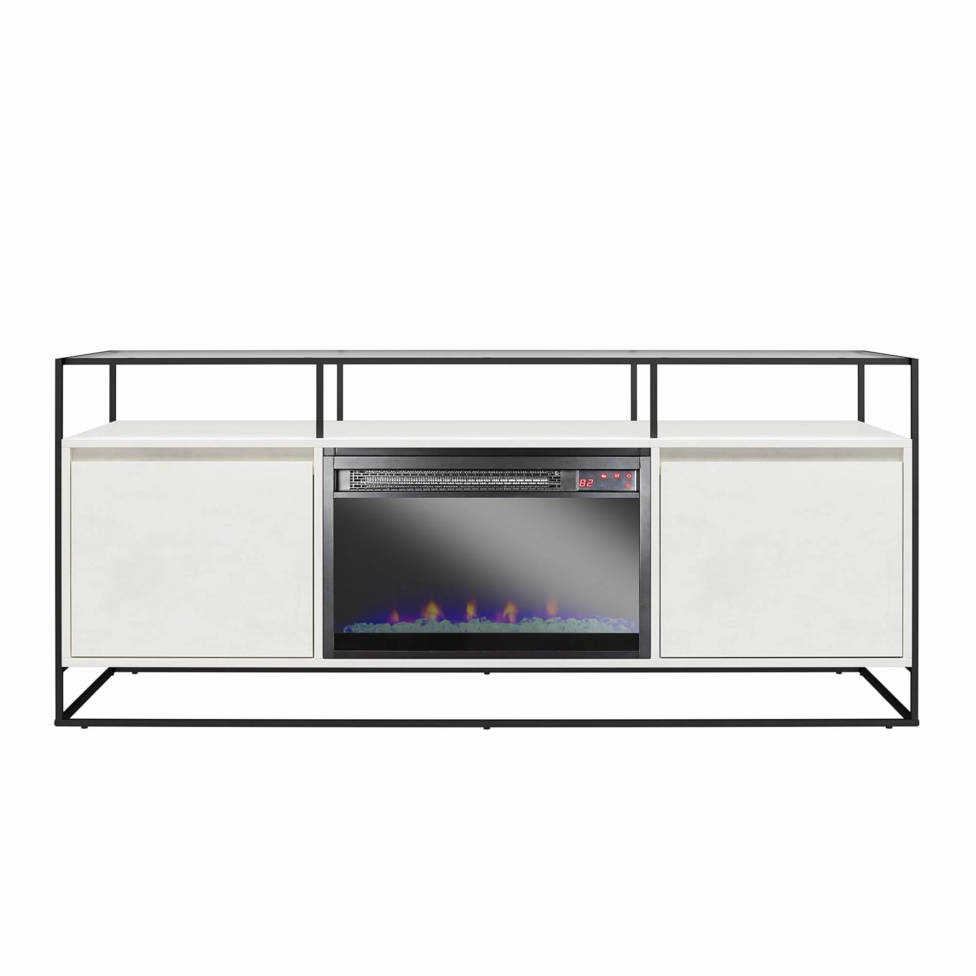 Ameriwood Home Covington Modern TV Stand and Console with Electric Fireplace for TVs up to 65", Plaster