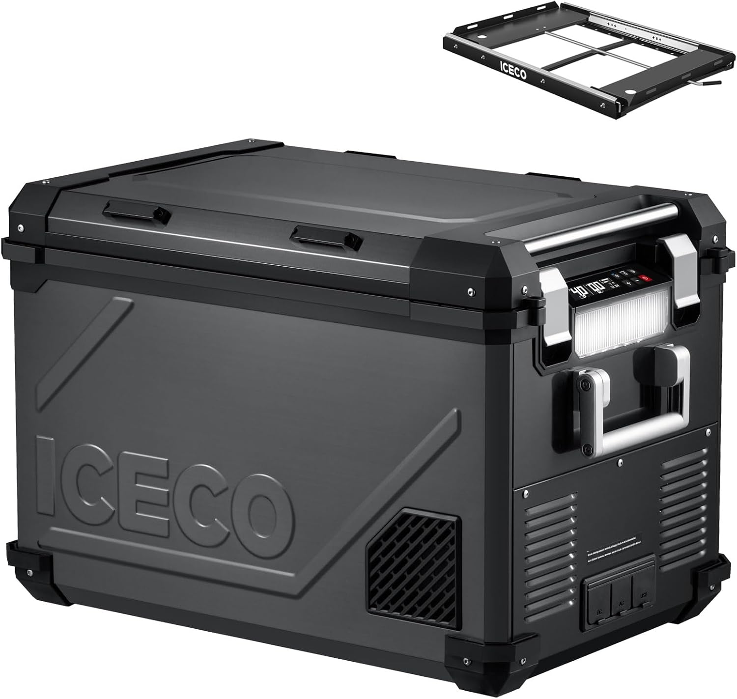ICECO APL55 58 Quart Portable freezer Car Refrigerator with SECOP Compressor Dual Zone Cooler | AC 110V/ DC 12V | 0℉ to 50℉ | True Freezer for Car, Home, Camping, RV | With Slide| Black
