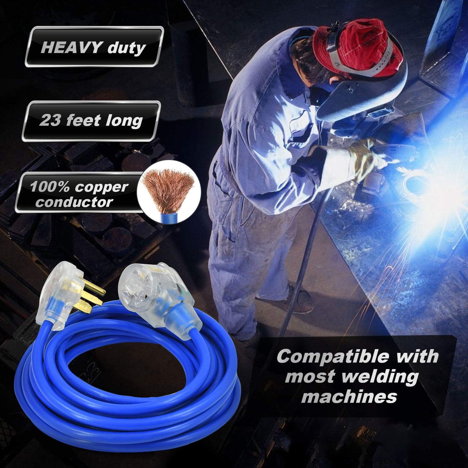 HZXVOGEN Power Extension Cord Welder Extension Adapter 50A 25FT 6-50R Female 6-50P Male Prong Heavy Duty Electric Extension Wire Generator Arc Stick MMA MIG TIG Welding Machine Cable-25FT