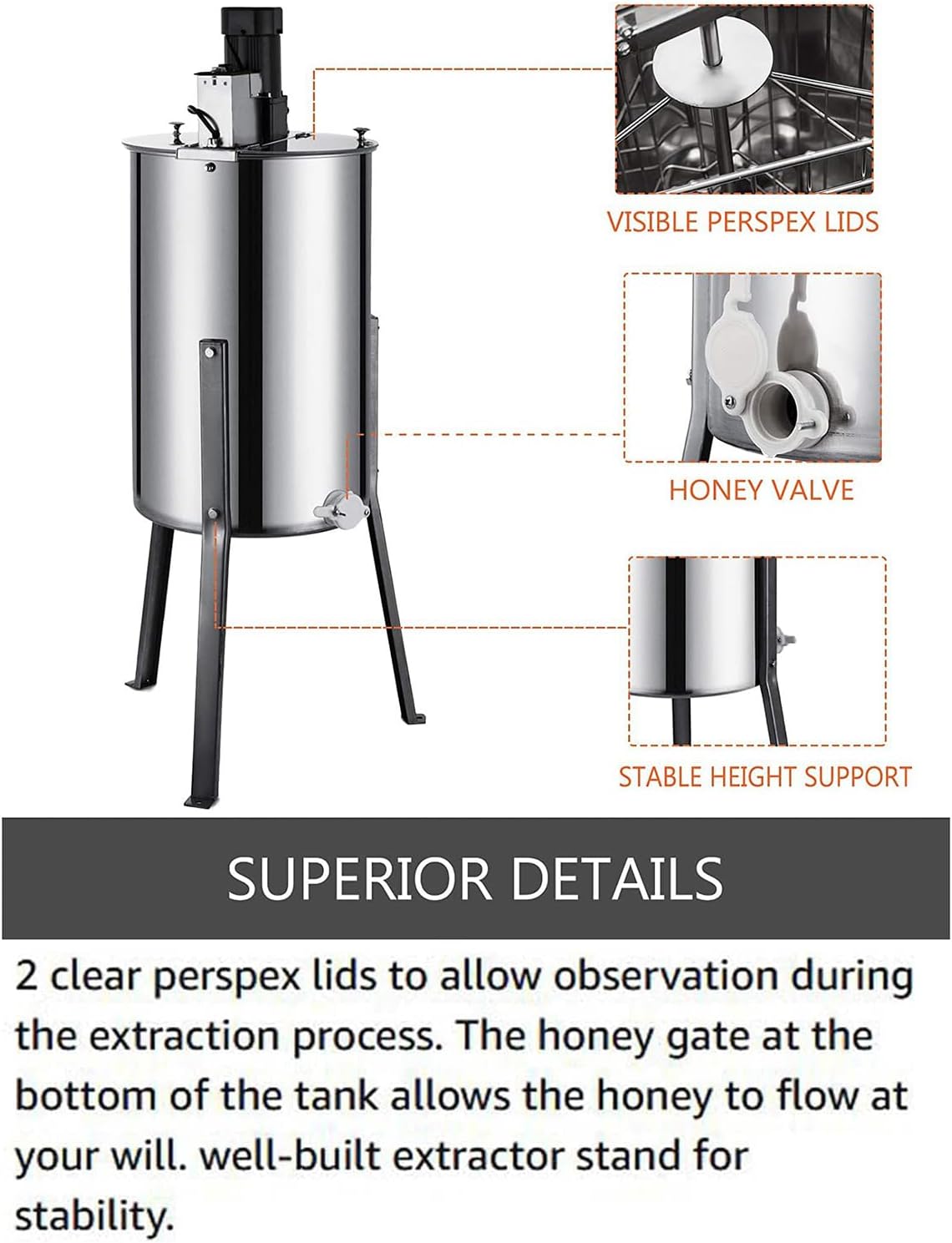 Electric Honey Extractor Separator, 3 Frame Food Grade Stainless Steel Honey Extractor, Drum Extraction Apiary Centrifuge Equipment for Honey Making, for Beekeeper