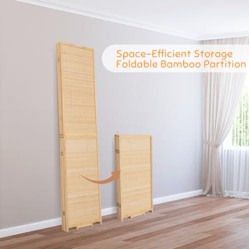 Bamboo Room Divider Folding Privacy Screens, Wall Divider for Room Separation, Portable Room Partitions and Dividers, 5.6FT Bamboo Mesh Woven Room Divider Panel (Brown, 4 Panel)